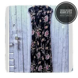 Y2K "Friends" Dress Vintage 90s sheer Asian tropical floral maxi